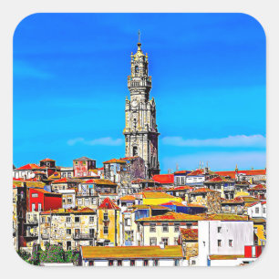 Adesivo Quadrado Cidade antiga do Porto com a torre Clerigos