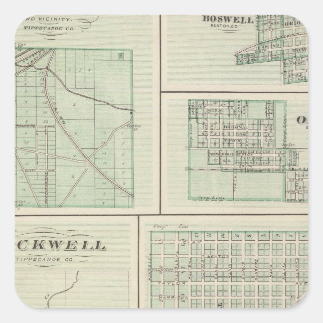Adesivo Quadrado Cidade Corporativa de Fowler, Benton Co (Frente)