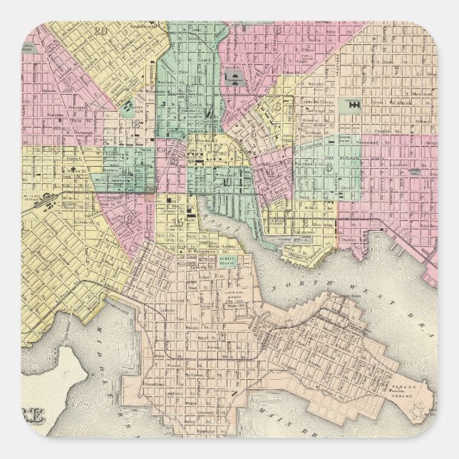Adesivo Quadrado Cidade De Baltimore Maryland (Frente)