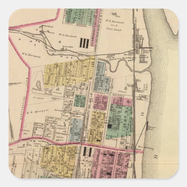 Adesivo Quadrado Cidade de Bellaire, Ohio (Frente)