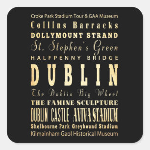 Adesivo Quadrado Cidade de Dublin da arte da tipografia de Ireland