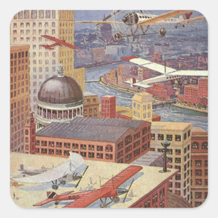 Adesivo Quadrado Cidade de Ficção Científica Vintage, Steam Punk Vi