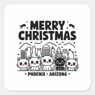 Adesivo Quadrado Cidade de Phoenix Arizona Feliz Natal Gatos EUA