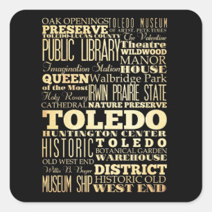 Adesivo Quadrado Cidade de Toledo da arte da tipografia do estado
