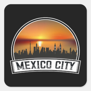 Adesivo Quadrado Cidade do México - Vintage Sunset Cityscape