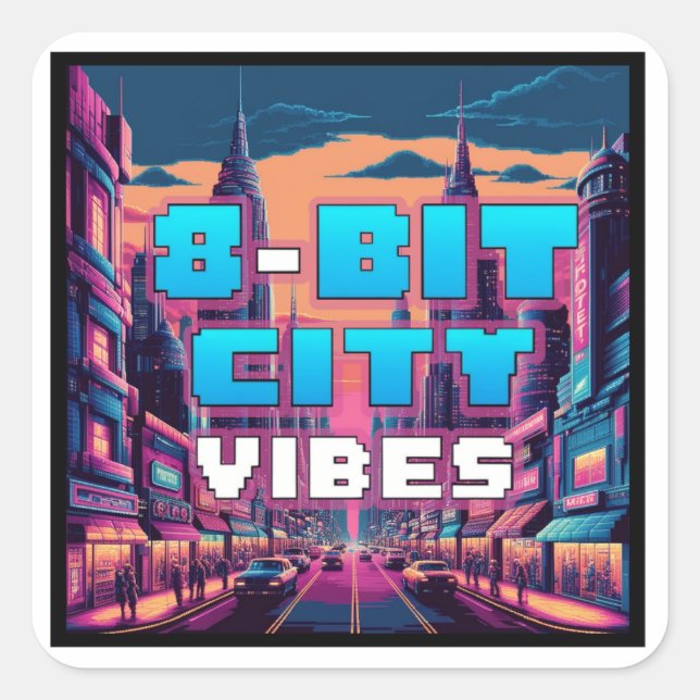 Adesivo Quadrado Cidade do Pixel Retroativo (Frente)