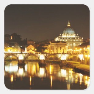 Adesivo Quadrado Cidade do Vaticano, Roma, Italia na noite