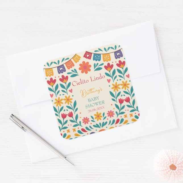 Adesivo Quadrado Cielito Lindo Mexican Baby Shower Fiesta (Envelope)