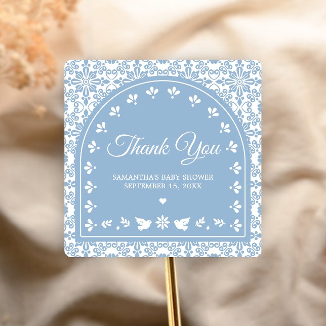 Adesivo Quadrado Cielito Lindo Papel Picado Baby Shower (Blue Cielito Lindo Papel Picado Baby Shower Sticker)