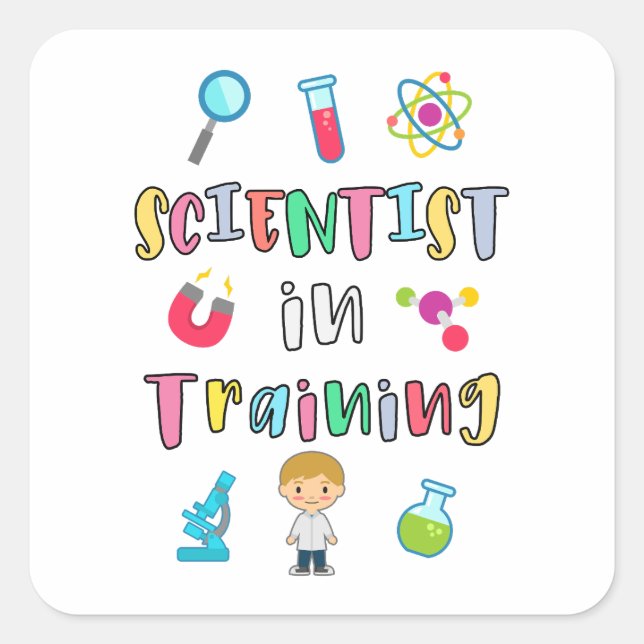 Adesivo Quadrado Cientista em Treinamento para Jovens Cientistas (Frente)