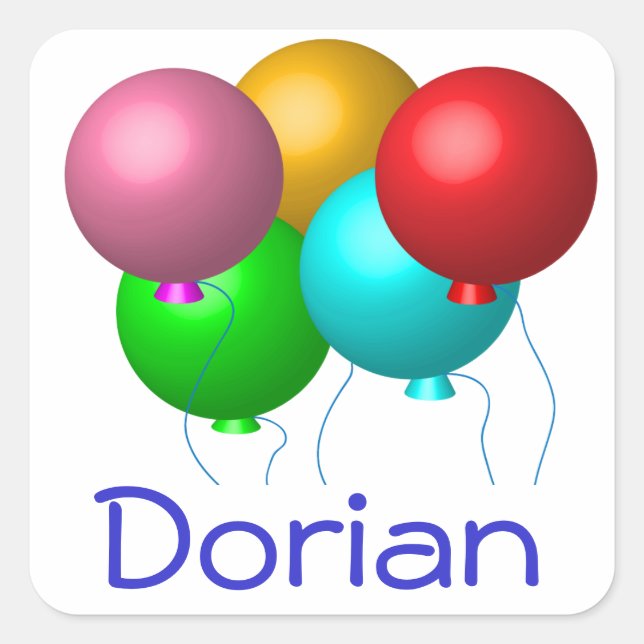 Adesivo Quadrado Cinco Balões de Aniversário Personalizados (Frente)