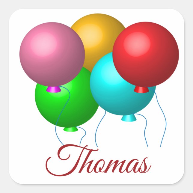 Adesivo Quadrado Cinco Balões de Aniversário - Vinheta Quadrada Per (Frente)