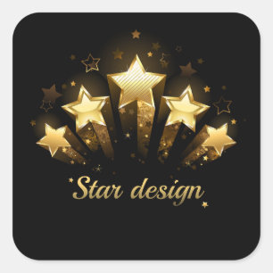 Adesivo Quadrado Cinco estrelas douradas a preto