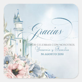 Adesivo Quadrado Cinderella Fairy Tale Blue Pink Favor Espanhol