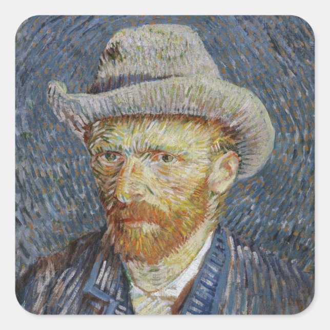 Adesivo Quadrado Cinza Autoretrato Van Gogh Sentiu Ódio Na Pintura (Frente)