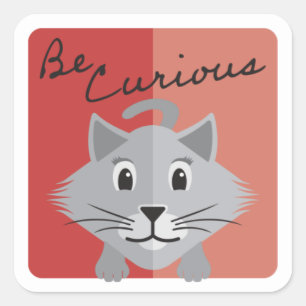Adesivo Quadrado Cinza Bonita Ilustração De Gato É Vermelho Curioso