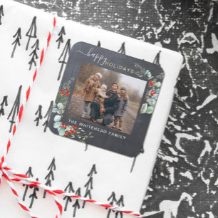 Adesivo Quadrado Cinza Botânico Cachorro Russo de Aquarela