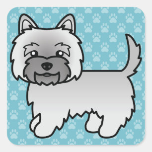 Adesivo Quadrado Cinza Cairn Terrier Cartoon Dog Ilustração Azul