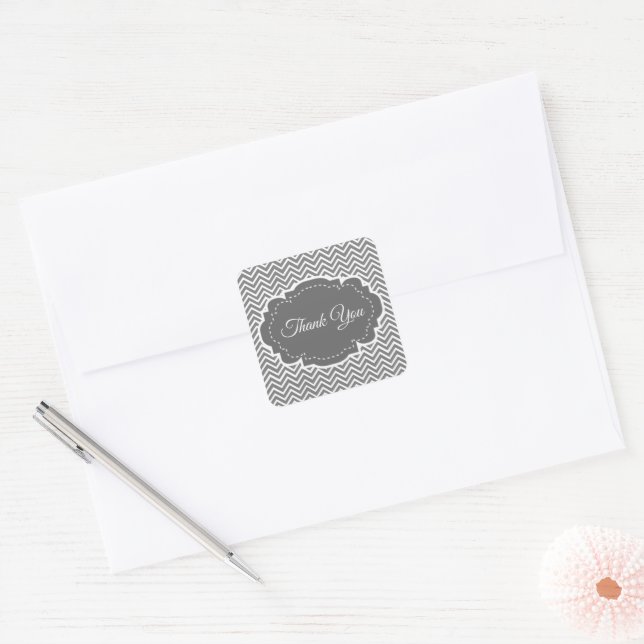 Adesivo Quadrado Cinza Chevron Obrigado Sticker (Envelope)