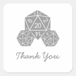 Adesivo Quadrado Cinza D20 Dice Obrigado Stickers