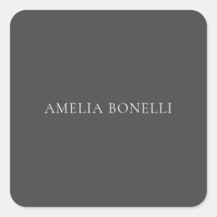 Adesivo Quadrado Cinza de Adicionar Nome Simples Profissional Minim