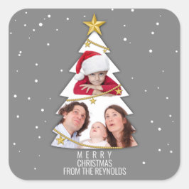Adesivo Quadrado Cinza de Colagem de Fotos da Árvore de Natal Moder