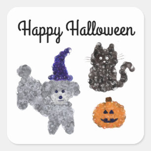 Adesivo Quadrado Cinza de Halloween Poodle nº 1-2 Stickers