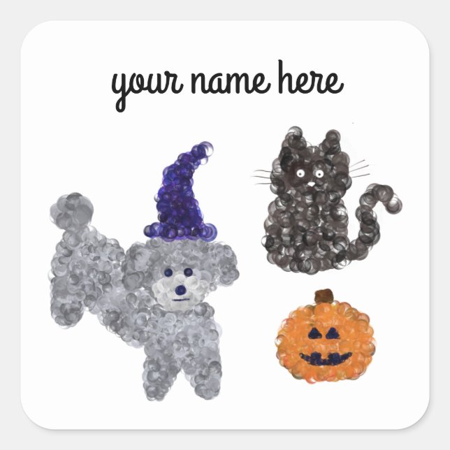 Adesivo Quadrado Cinza de Halloween Poodle nº 1-3 Stickers (Frente)
