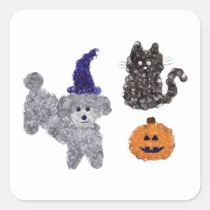 Adesivo Quadrado Cinza de Halloween Poodle nº 1 Stickers