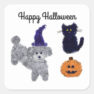 Adesivo Quadrado Cinza de Halloween Poodle nº 2-2 Stickers