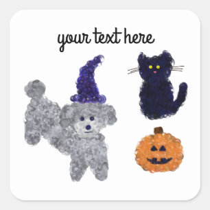 Adesivo Quadrado Cinza de Halloween Poodle nº 2-3 Stickers