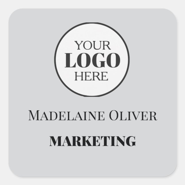 Adesivo Quadrado Cinza de logotipo de funcionário simples (Frente)