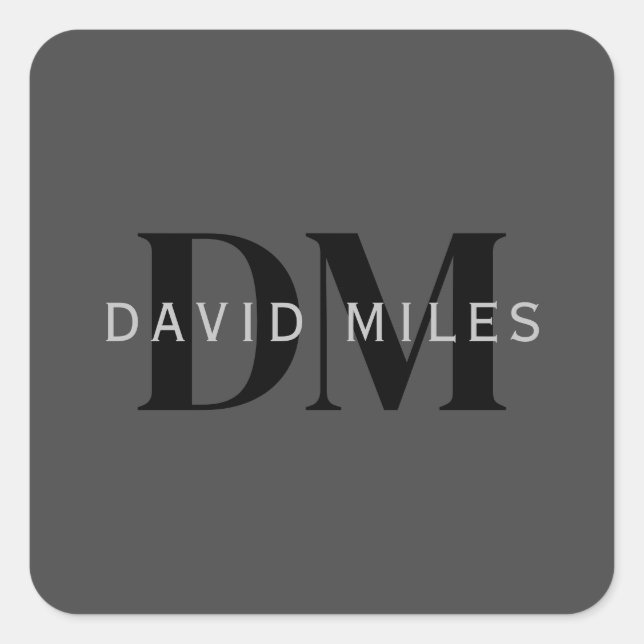 Adesivo Quadrado Cinza de Nome Comercial Editável (ou qualquer outr (Frente)