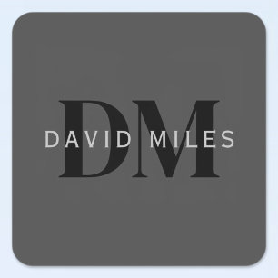 Adesivo Quadrado Cinza de Nome Comercial Editável (ou qualquer outr