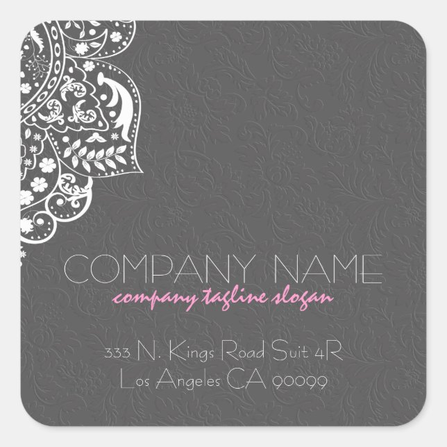 Adesivo Quadrado Cinza de rendas brancas e legante (Frente)