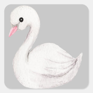Adesivo Quadrado Cinza Elegante Swan Branco Manuscrito Sexo Neutro
