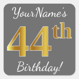 Adesivo Quadrado Cinza, Faux Dourado Birthday + nome personalizado