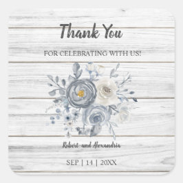 Adesivo Quadrado Cinza Floral | Obrigado por vir de casamento