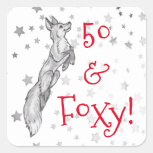 Adesivo Quadrado Cinza Fox Silver Star 50th Foxy Fabuloso Aniversá