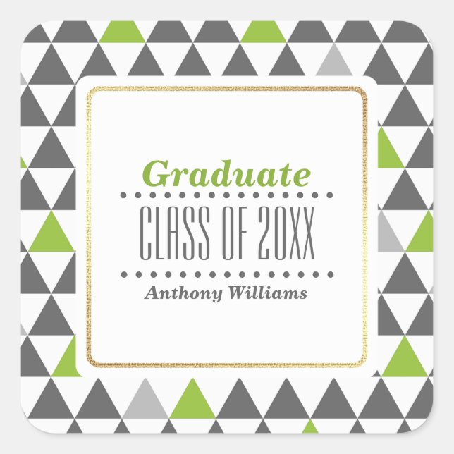 Adesivo Quadrado Cinza | Graduação Personalizada Geométrica Verde (Frente)
