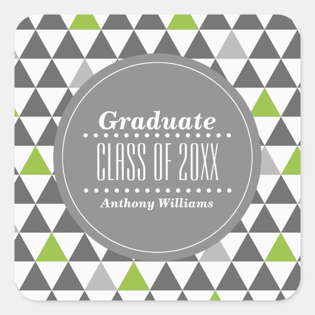 Adesivo Quadrado Cinza | Graduação Personalizada Geométrica Verde (Frente)