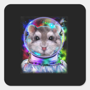 Adesivo Quadrado Cinza Hamster Como Astronauta Explorando Espaço