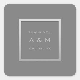 Adesivo Quadrado Cinza Obrigado Monograma Cinza de Casamento Pratea