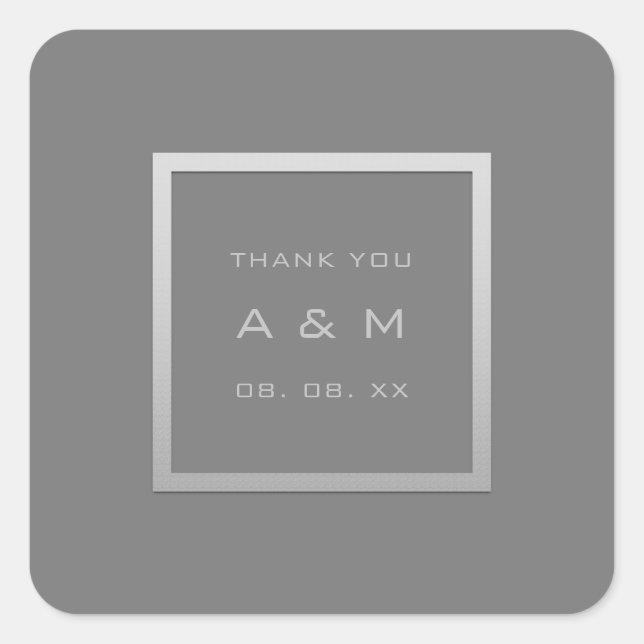 Adesivo Quadrado Cinza Obrigado Monograma Cinza de Casamento Pratea (Frente)