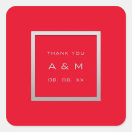 Adesivo Quadrado Cinza Obrigado Monograma Cinza Moldura Prata Verme