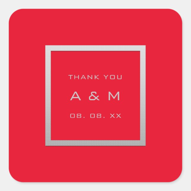 Adesivo Quadrado Cinza Obrigado Monograma Cinza Moldura Prata Verme (Frente)