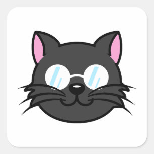 Adesivo Quadrado Cinza Preta de Gato Negro Óculos para Vestir Gato