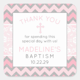 Adesivo Quadrado Cinza rosa russa obrigado de batismo você favorece