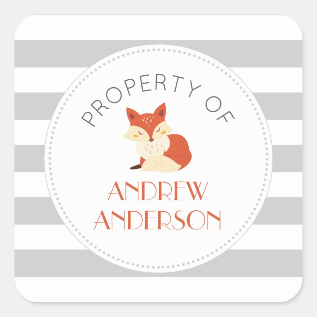 Adesivo Quadrado Cinza strix fox BOOK ou PROPRIEDADE DE foice (Frente)