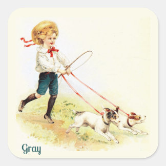 Adesivo Quadrado CINZA ~ VINTAGE ART 1905 ~ Animais Amigáveis ~